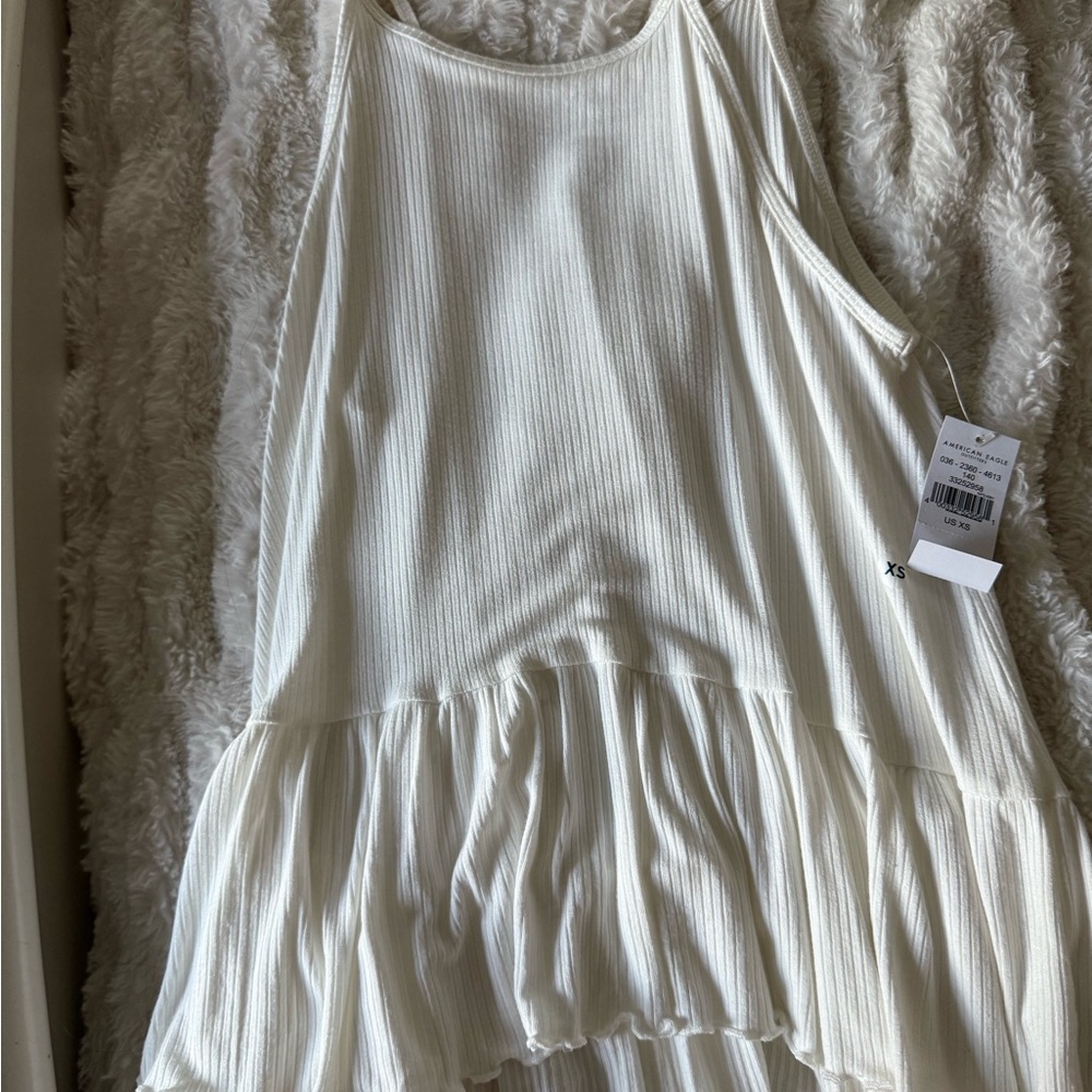 American Eagle Outfitters Cream Ruffle Tank Top